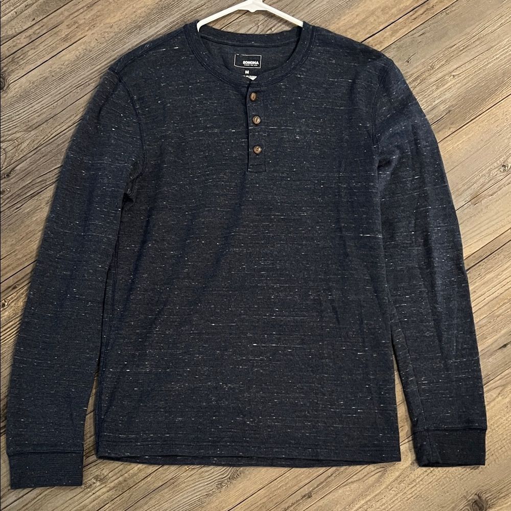 Sonoma Dark Blue Speckled Long Sleeve Henley